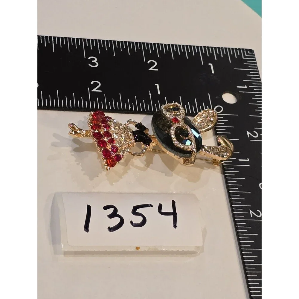 Rhinestone Bunny Rabbit Brooch Sunglasses Red Dress Gold Tone Cute Animal Pin